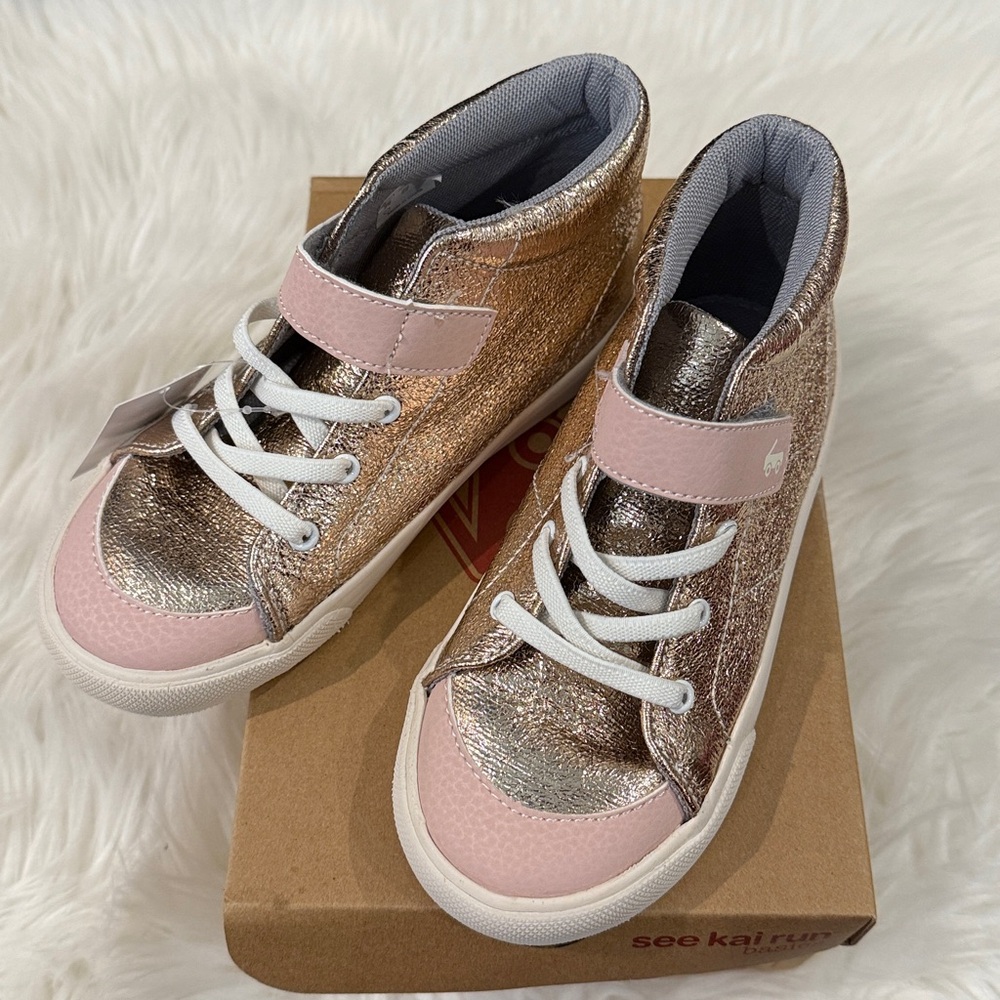 Rose Gold Kids High-Top Sneakers